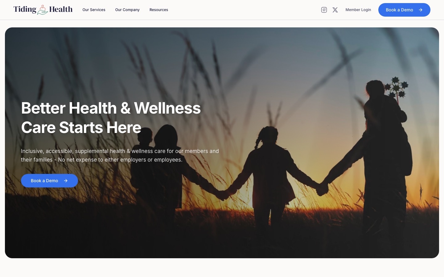 The Tiding Health homepage — "Better Health & Wellness Care Starts Here"